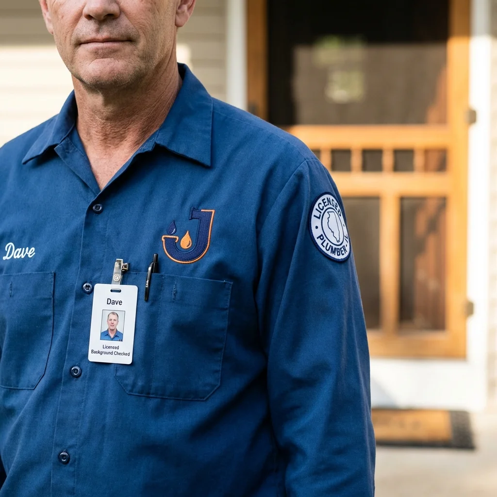 Licensed plumber showing ID badge in New Carlisle, OH
