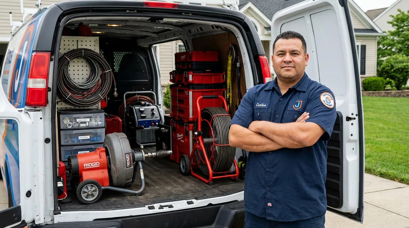 Professional drain cleaning equipment and Johns Plumbing LLC plumber in New Carlisle
