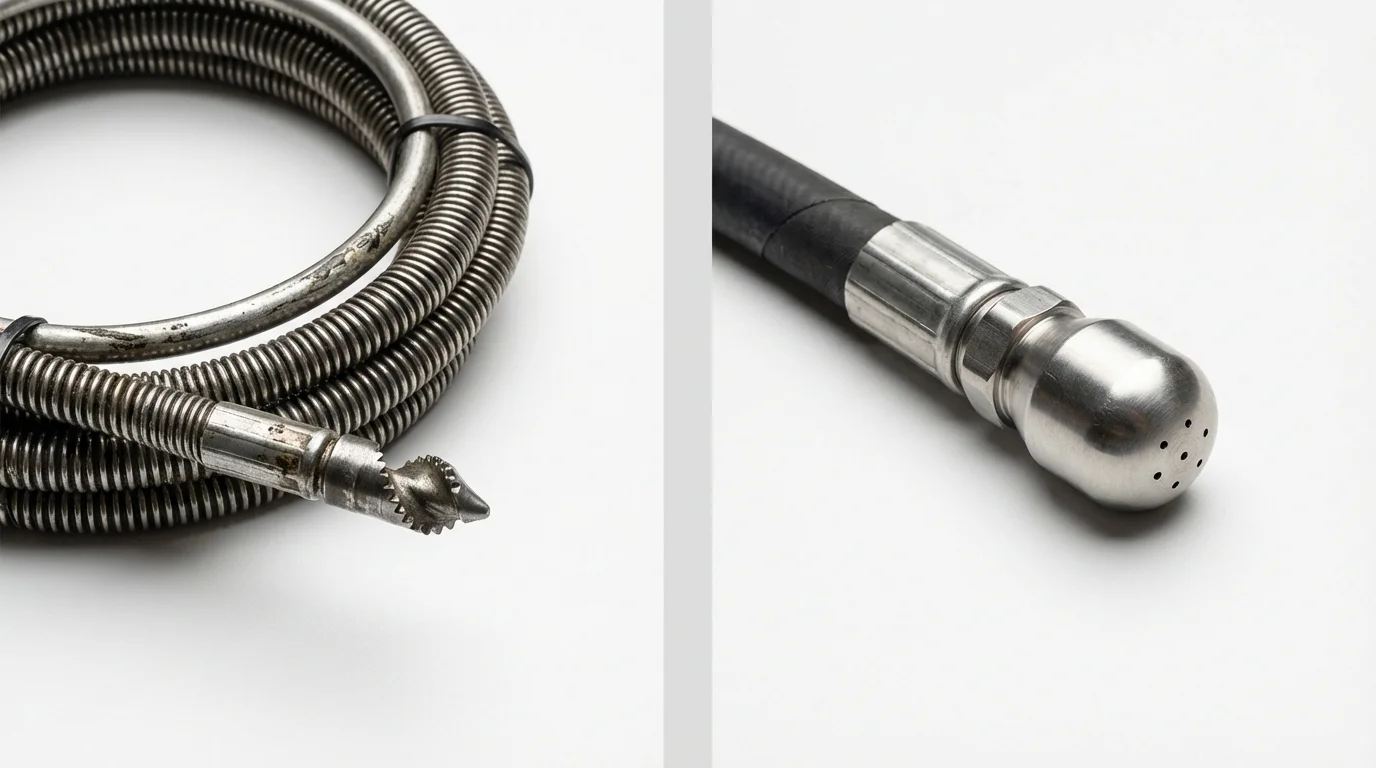Drain snake cable and hydro jetting nozzle used for drain cleaning in New Carlisle, OH