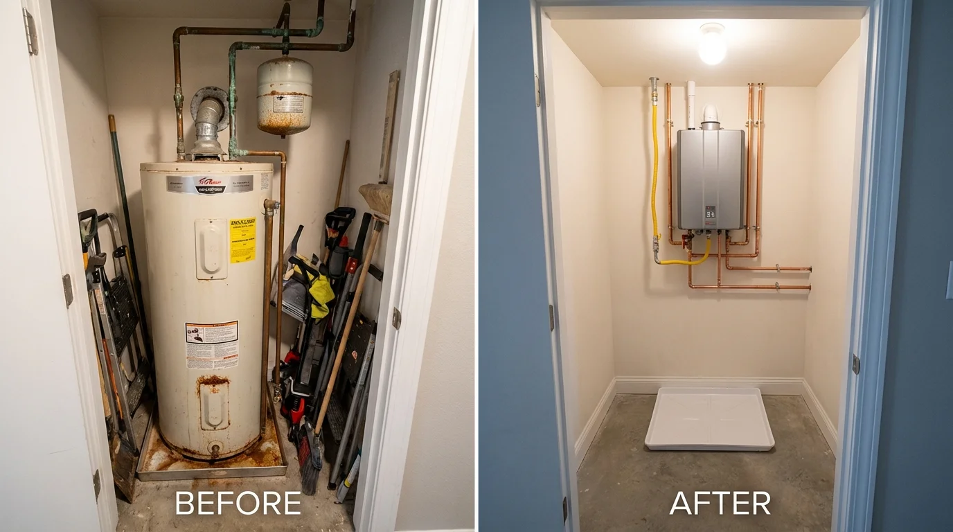Tank water heater versus wall-mounted tankless unit comparison for New Carlisle, OH homeowners